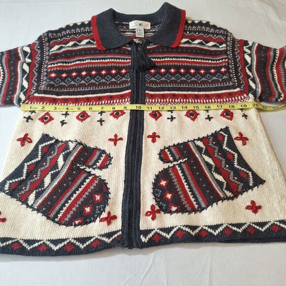 Vintage SML Sport White Red Black Ugly Christmas Sweater Full Zip Cardigan Sz L - Picture 4 of 10